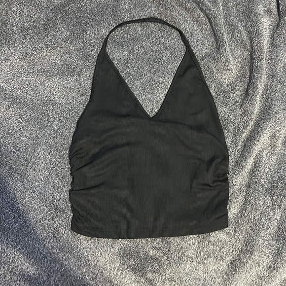 Solid Ruched Side Crop Halter Top - Picture 1 of 2